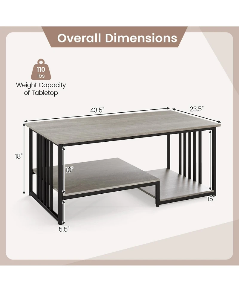 Slickblue 2-Tier Coffee Table with Open Storage Shelf for Living Room