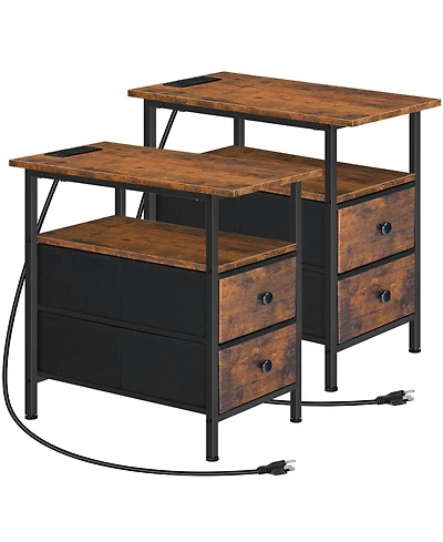 Slickblue Sofa Side Table Set of 2 with Built-in Charging Station and Storage