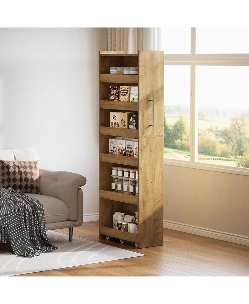 Tribesigns 72.83-Inch Tall Slim Storage Cart with Wheels, 6-Tier Narrow Rolling Utility Pantry Cart, Skinny Mobile Shelving Unit with Metal Handle
