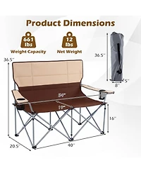 Sugift Double Camping Loveseat Chair with Carry Bag and Cup Holders for Two People