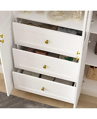 Homsee 71-Inch Tall Separate Style Wardrobe with Glass -Armoire with Knobs | P-Shaped Storage Cabinet with Soft-Close Drawers and Doors