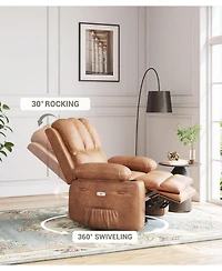 homfan Power Recliner Chair with Massage, Pu Leather Motorized Lounge Chair, 22" Wide Seat, Usb Charging and Cup Holders, Living Room