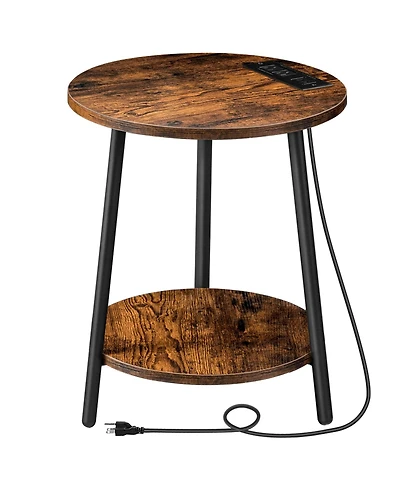 Slickblue Modern Round Side Table with Charging Station and 2-Tier Storage Shelf