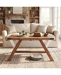 Slickblue Rustic Farmhouse Coffee Table with Decorative Nailhead Accents for Living Room