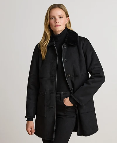 Lauren Ralph Women's Shearling Coat with Fur Collar