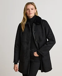 Lauren Ralph Women's Shearling Coat with Fur Collar