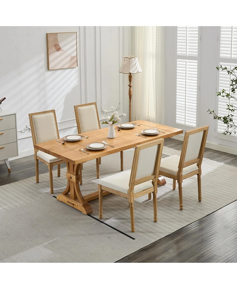 Clihome French Decor Chairs Set of 2, Louis Dining Chairs with Square Backrest and Exquisitely Carved Solid Wood Frame for Living Room