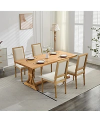 Clihome French Decor Chairs Set of 2, Louis Dining Chairs with Square Backrest and Exquisitely Carved Solid Wood Frame for Living Room