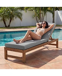 Pocassy Outdoor Chaise Lounge Cushion, Water-Resistant Patio Lounge Chair Cushion 1 Piece, Thick Lounger Pad with Straps