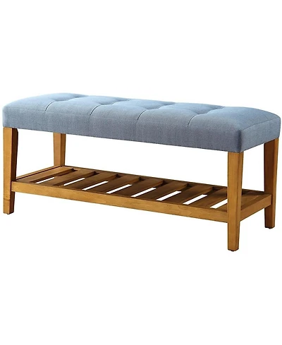 HomeRoots Tufted Fabric Upholstered Storage Bench with Shelves