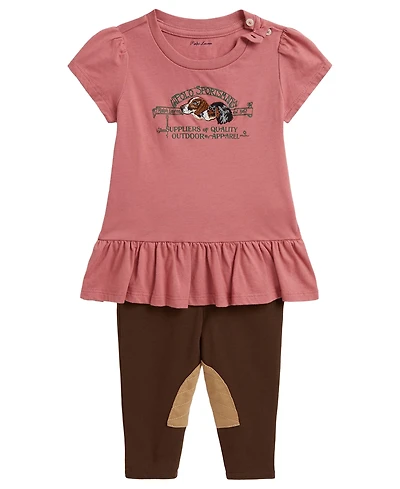 Polo Ralph Lauren Baby Girls' Sportsman Jersey T-Shirt and Leggings, 2-Piece Set