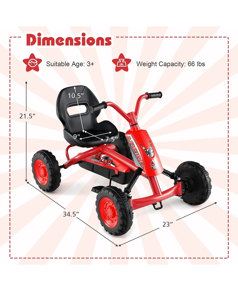 Gymax Go Kart for Kids 4 Wheel Toddler Ride On Pedal Car w/ Steering Handlebars