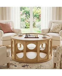Tribesigns 31.5" Modern Round Coffee Table with Open Storage Shelf, Wood Grain Center Table