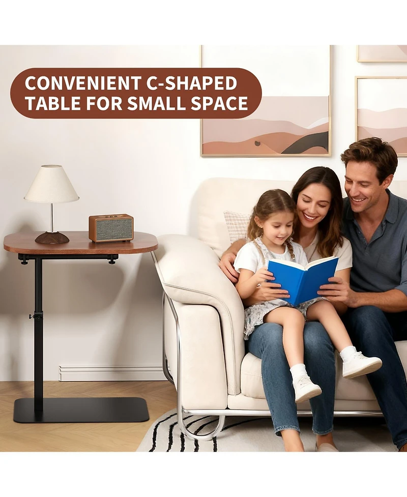 homfan Wood Color C-Shaped Side Table