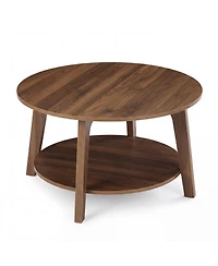 homfan Round Coffee Table with Storage, 2-Tier Modern Circle Accent Table, 31.5" x 17.7" Wooden Coffee Table with Curved Legs