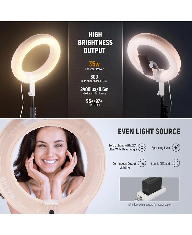 Neewer RA14B Ring Light with 35W, 2400lux, 6500K for select iPhone models