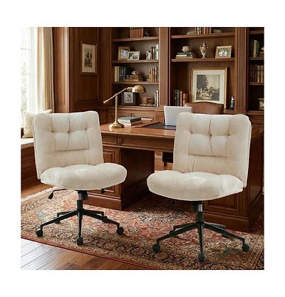 homfan Set of 2 Office Chairs with Wheels, Chenille Armless Vanity Desk Chair Swivel and Adjustable Height for Bedroom or Home