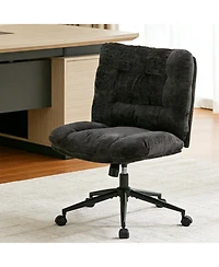 homfan Set of 2 Office Chairs with Wheels, Chenille Armless Vanity Desk Chair with Swivel and Adjustable Height for Bedroom or Home Office