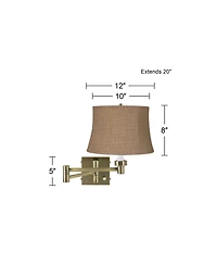 Barnes and Ivy Modern Swing Arm Wall Lamp Antique Brass Plug-In Light Fixture Burlap Drum Shade Bedroom Bedside Reading