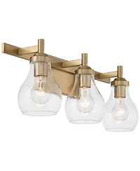 Possini Euro Design Danvers Modern Wall Light Warm Brass Metal Hardwired 22 1/2" 3-Light Fixture Clear Globe Glass for Bedroom Bathroom