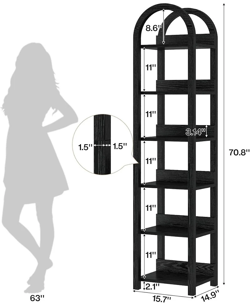 Tribesigns 6-Tier Narrow Bookshelf, 71" Tall Arched Bookcase with Shelves for Small Space