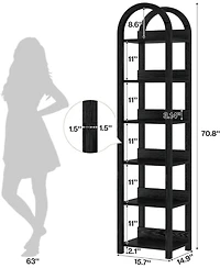Tribesigns 6-Tier Narrow Bookshelf, 71" Tall Arched Bookcase with Shelves for Small Space