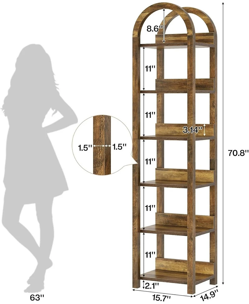 Tribesigns 6-Tier Narrow Bookshelf, 71" Tall Arched Bookcase with Shelves for Small Space