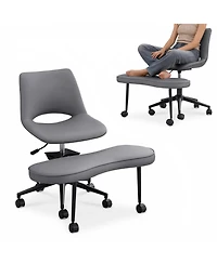 homfan Ergonomic Cross Legged Chair with Lumbar Support, 360degree(s) Swivel Meditation Chair with Wheels, Adjustable Height, Pu Leather
