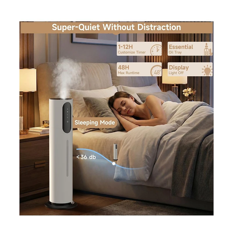 Topteng 2 Gal Humidifier with Aroma Tray, 25H Runtime, 600 sq ft & Sleep Mode