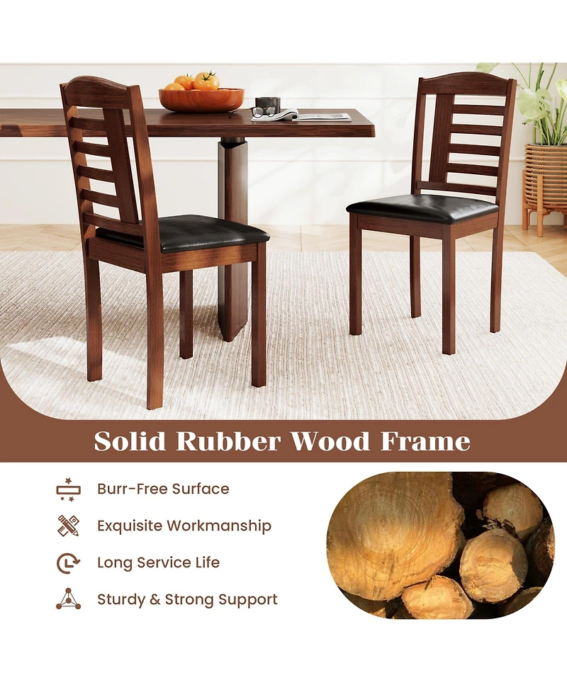 Slickblue Set of 2 Wooden Dining Chairs Faux Leather Upholstered Seating