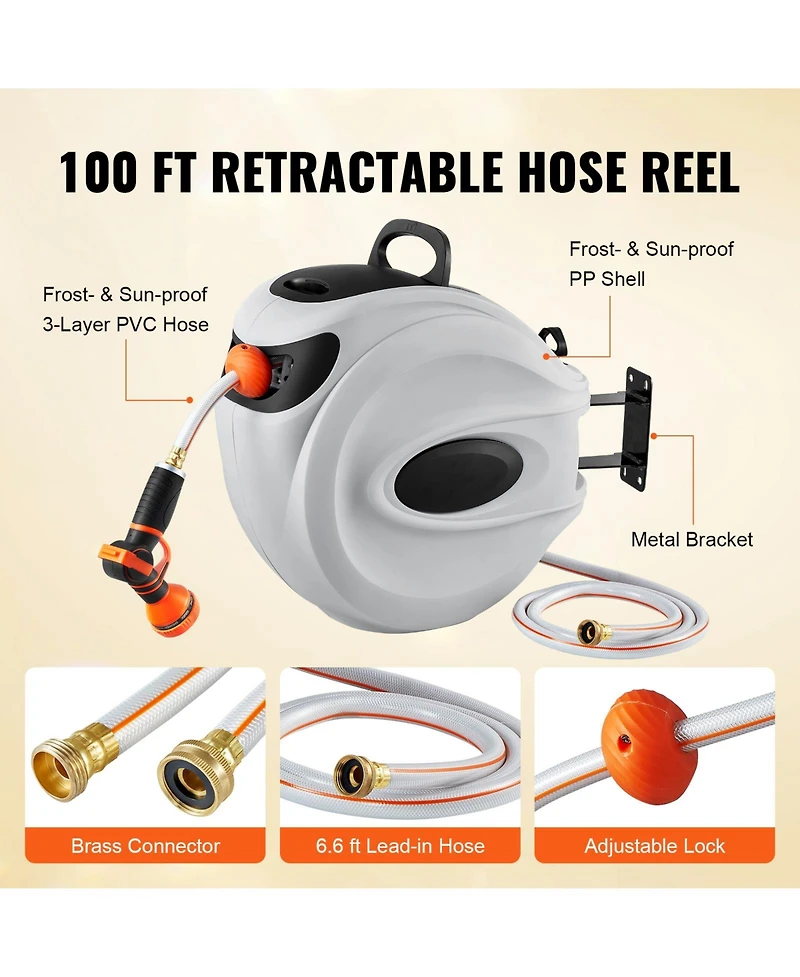 Vevor Retractable Hose Reel Water Hose Reel Swivel Wall-Mounted
