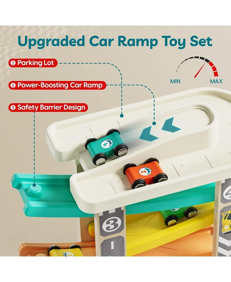 Top Bright Toddler Toys Wooden Car Ramp Race Track Set Zig Zag track Car Toys For Toddlers With 4 Different Colors Cars
