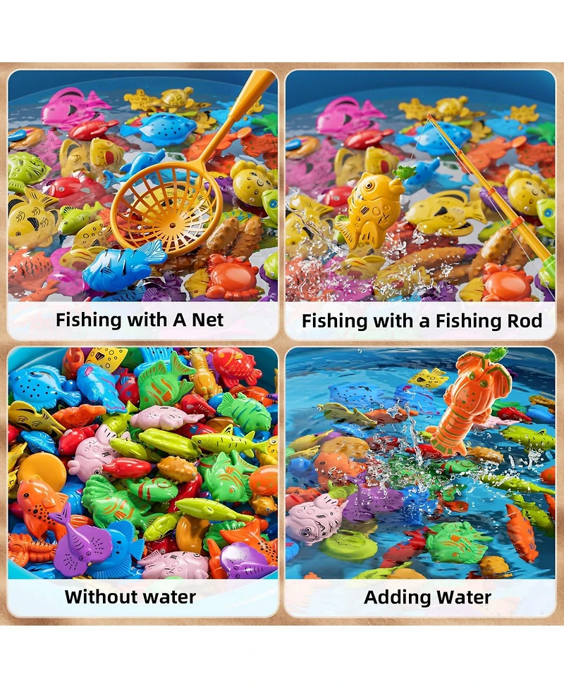 Gnuadz Fishing Game Pool Water Table Bathtub Toy Pole Rod Net Floating Fish Outdoor Kids