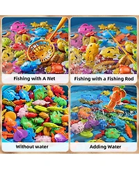 Gnuadz Fishing Game Pool Water Table Bathtub Toy Pole Rod Net Floating Fish Outdoor Kids