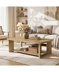 Tribesigns 47-Inch Coffee Table for Living Room, Farmhouse Rectangle Center Cocktail Table with Storage Shelves, Rustic Wooden Accent Tea Furniture