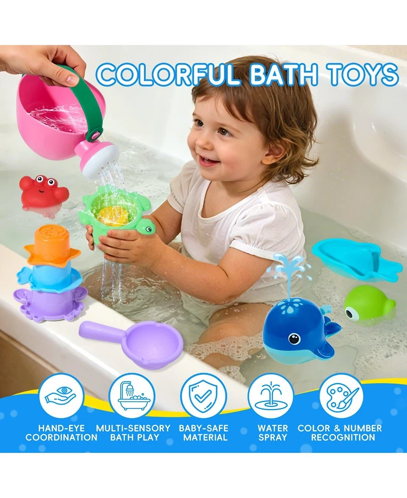 Gnuadz 17PCS Bath Toy Whale Sprayer Stacking Cups Pool Water Table