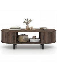 Slickblue Modern Wooden Oval Coffee Table with Storage Space for Living Area-Walnut