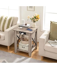 Slickblue Set of 2 End Table with Usb Charging Station and Storage Shelves for Bedroom