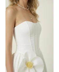 Modenaire Women's Strapless Corset 3D Floral-Accent Bubble-Skirt Dress