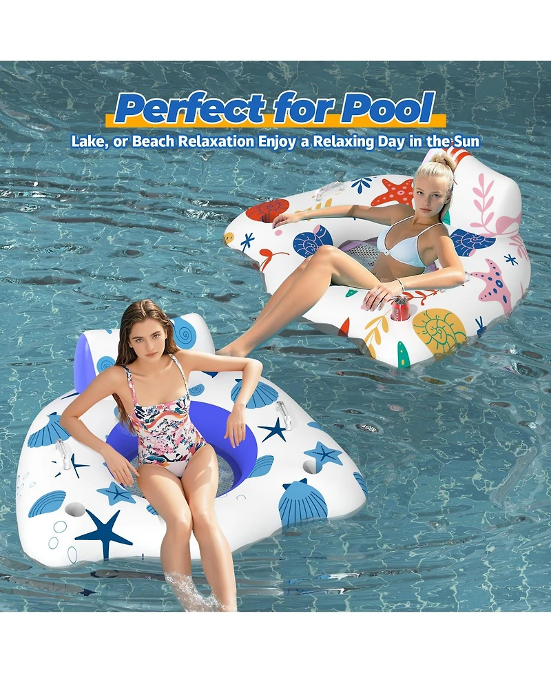 Aofar 2pcs Inflatable Pool Lounge Chair With Cup Holder