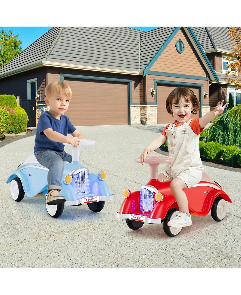 Gymax Kids Ride on Push Car with Steering Wheel Horn and Light Under Seat Storage