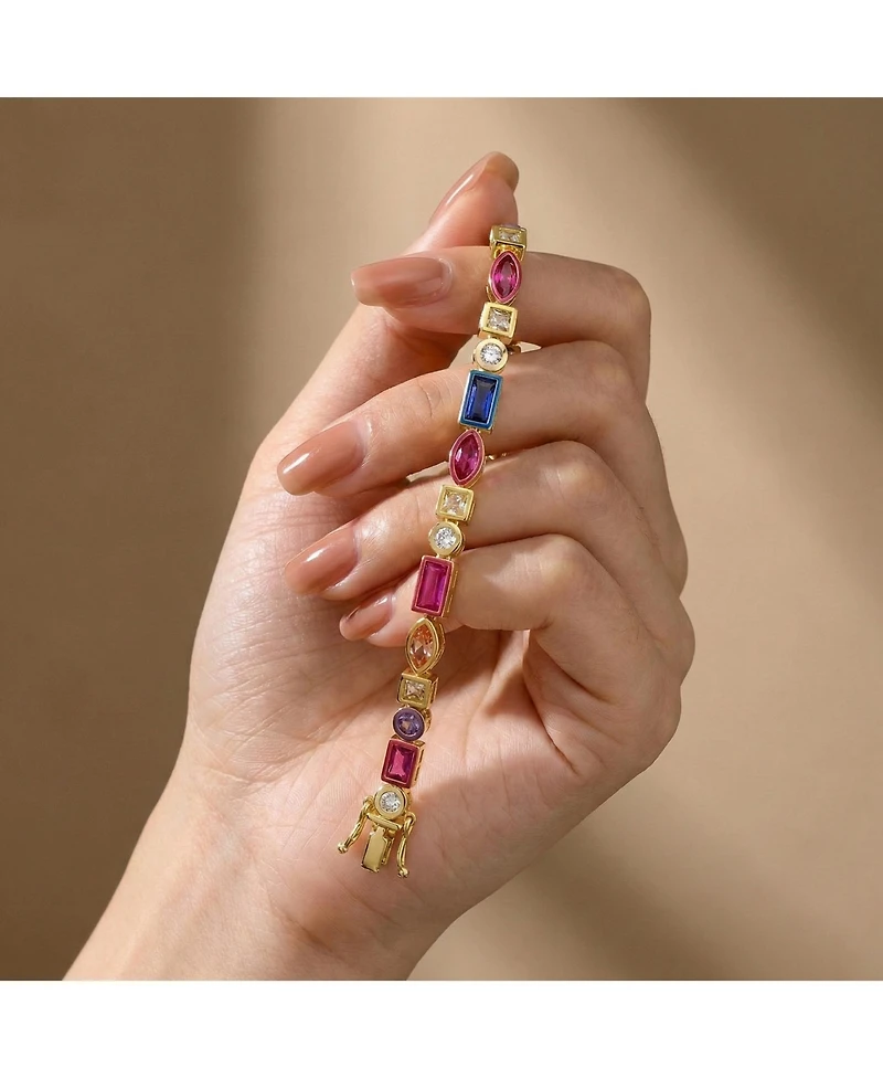 14K Gold Plated Multi-Color Varied-Shape Tennis Bracelet