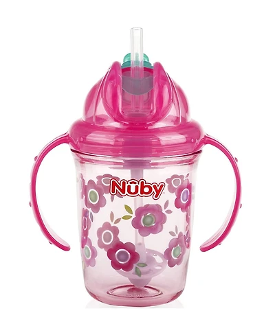 Nuby Tritan No Spill Flip N' Sip Twin Handle 360 Weighted Straw Cup, Pink