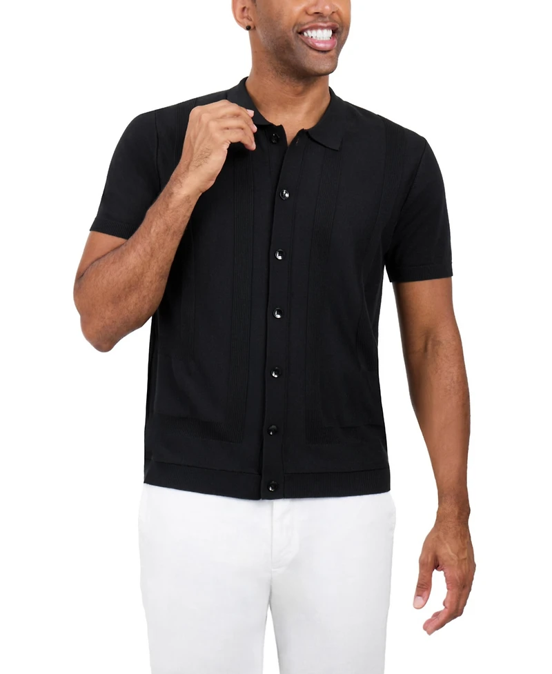 Spring + Mercer Men's Classic Ribbed Texture Polo Sweater