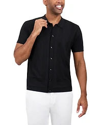 Spring + Mercer Men's Classic Ribbed Texture Polo Sweater