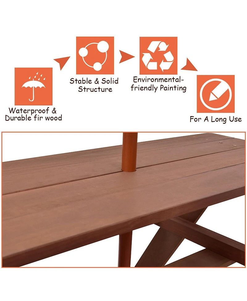 Gymax Children Outdoor 4 Seat Kids Picnic Table Bench with Folding Umbrella
