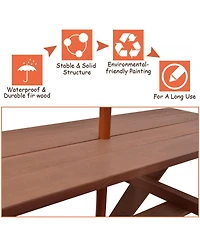 Gymax Children Outdoor 4 Seat Kids Picnic Table Bench with Folding Umbrella