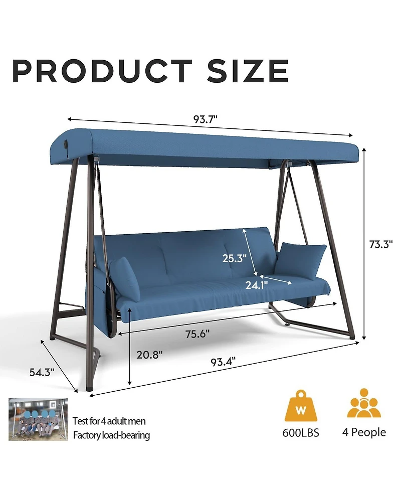 Asagikoiai 3-in-1 Outdoor Hanging Patio Swing Bed with Adjustable Canopy and Cushion