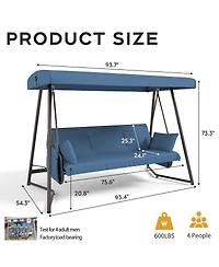 Asagikoiai 3-in-1 Outdoor Hanging Patio Swing Bed with Adjustable Canopy and Cushion