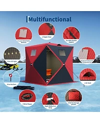 homfan 142 x 71 78 Inch Ice Fishing Shelter with Led Lights, Insulated Winter Tent Double Zipper Doors for Lake